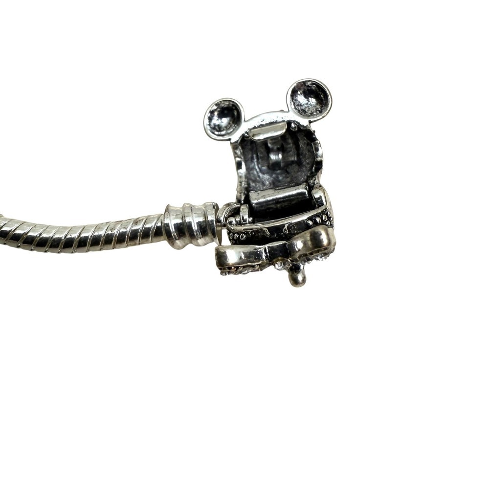 Silver Tone Minnie Mouse Charm Bracelet Snake Chain Rhinestone Bow Jewelry 7.25 - Picture 9 of 10